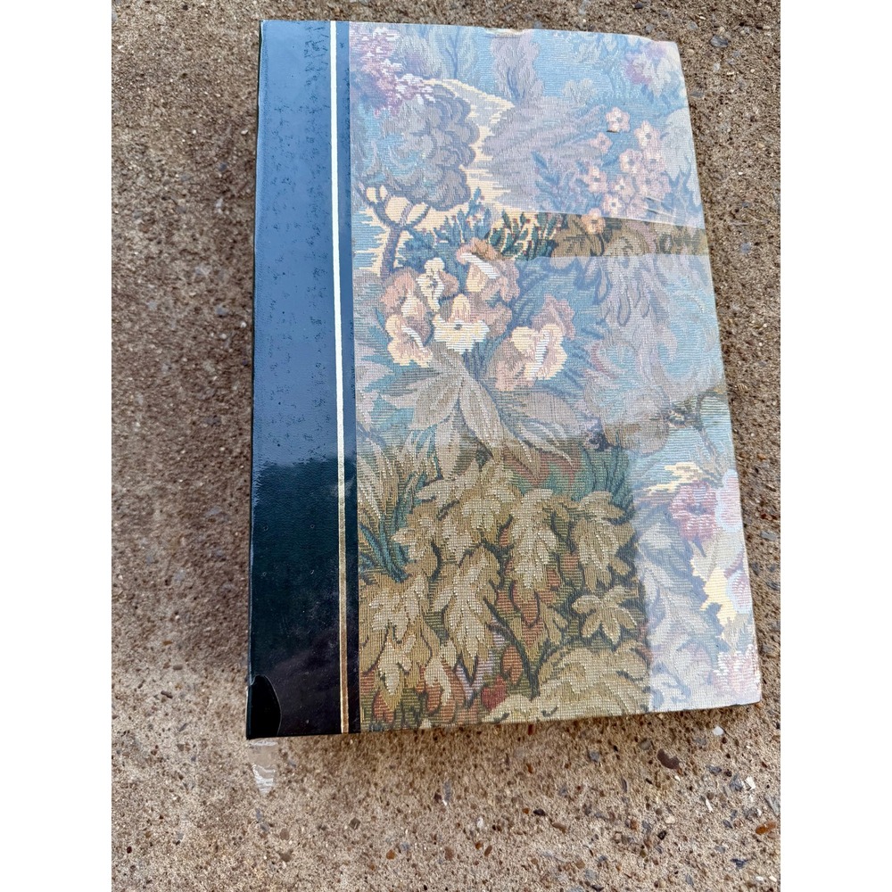Vintage Floral Tapestry Photo Album 3-Ring Binder Green Gold Trim Clear Cover